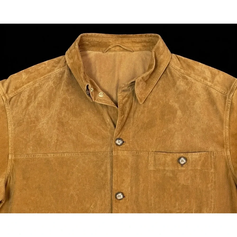 VTG Dustin Sport‎ Suede Shirt Shacket Mens L Western Patch Pockets Ranch Layer